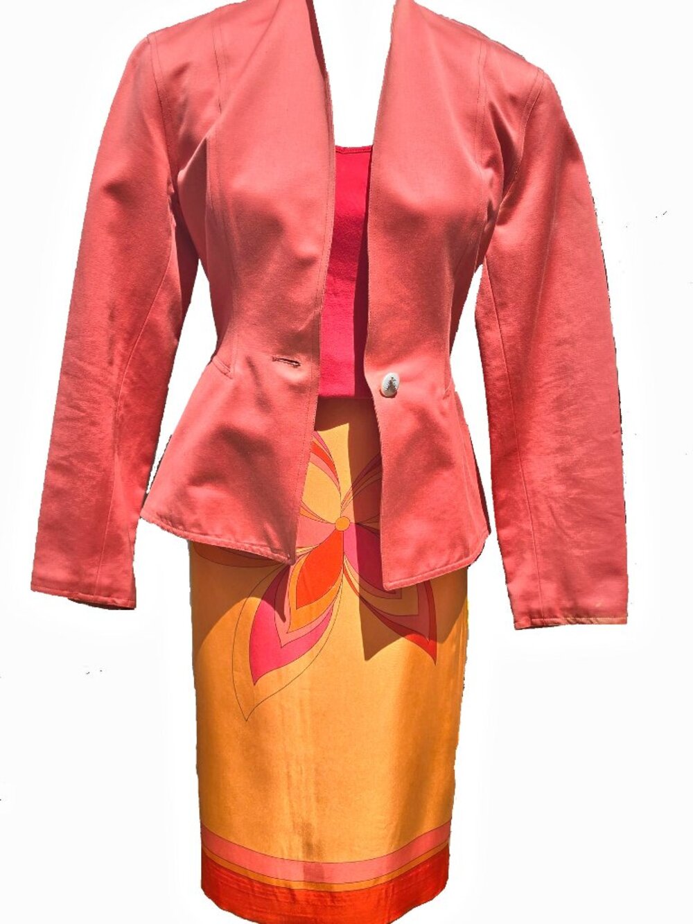 Salvatore Ferragamo Salmon Jacket with Matching Silk Skirt
